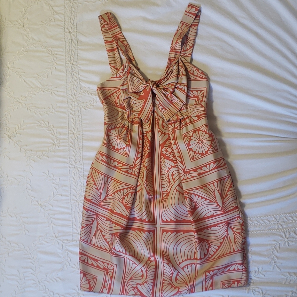 Anthropologie Hype Orange Silk Bow Dress